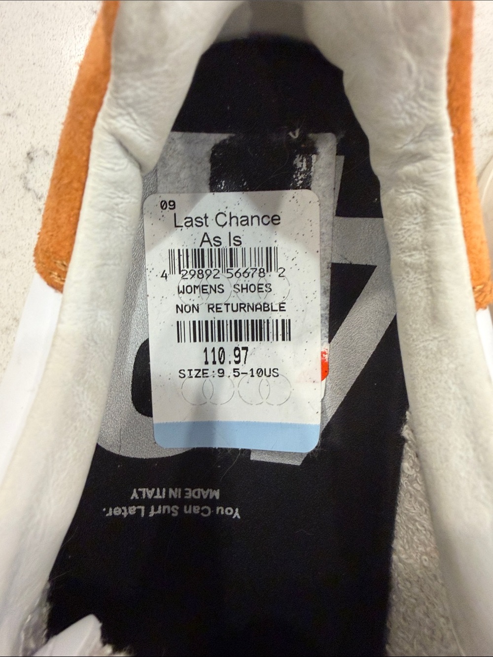 P448 Bali Terra Sneakers White Orange Suede Leather Italy NWT Women's 10 - Picture 6 of 10